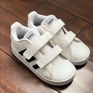 Adidas Kids White and Black Velcro Sneakers